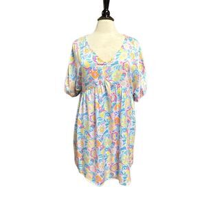 Emily Wonder Women Pink & Blue Floral Short Sleeve Dress Sz Med NEW
